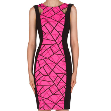 Women's Joseph Ribkoff | Style 181889 Sheath Dress in Geometric Print | Black and Pink