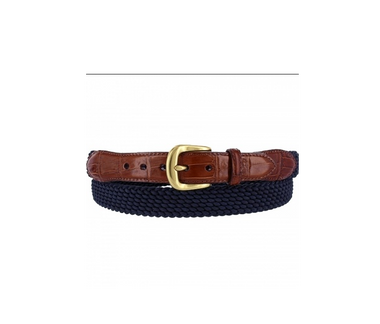 Men's Brighton | Elastic Cord Croco Tab Taper Belt | Navy - FL Crooks