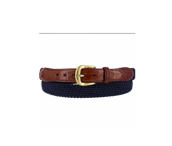 Men's Brighton | Elastic Cord Croco Tab Taper Belt | Navy - FL Crooks