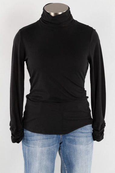 Women's Habitat | Ruched Pima Cotton Turtleneck Sweater | Black