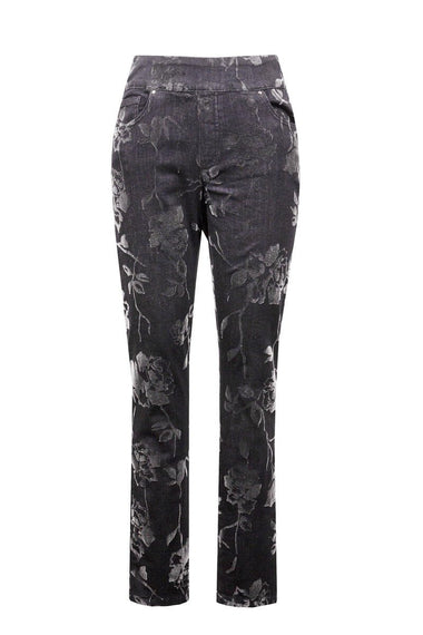 Women's Joseph Ribkoff | Velveteen Floral Print Pull On Pant |Charcoal